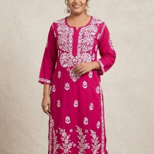 Rayon White Thread Handwork Chikankari Kurta Set