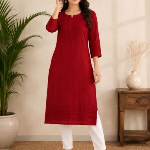 Tone-on-Tone 3D Chikankari Heavy Work Kurti