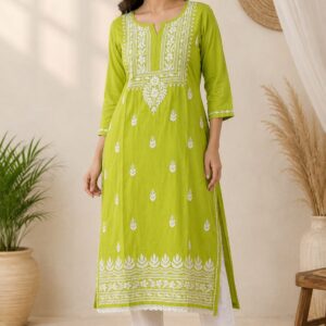 💚 Premium Rayon Satin 6D Handwork Chikankari Kurti 💚
