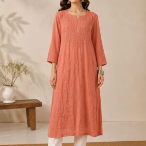 Premium Modal Satin Tone-on-Tone Chikankari Kurti