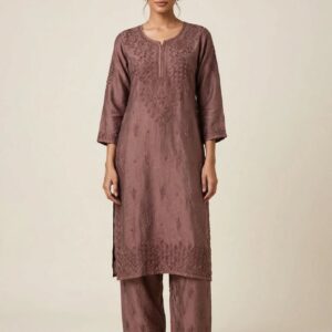Tone to Tone Chanderi Chikankari 2 Pc Kurta Set